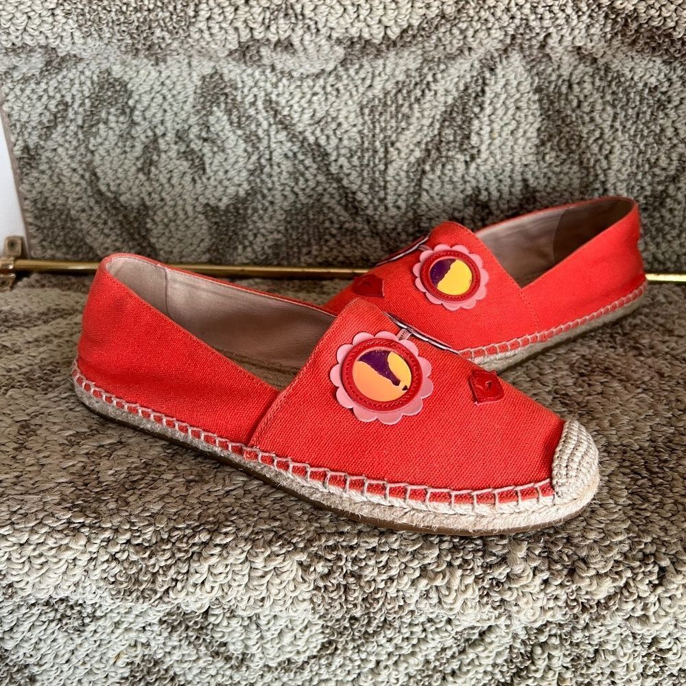 GUC Kate Spade Grenada Orange‎ Canvas Glasses Lips Flat Espadrilles Size 7 B